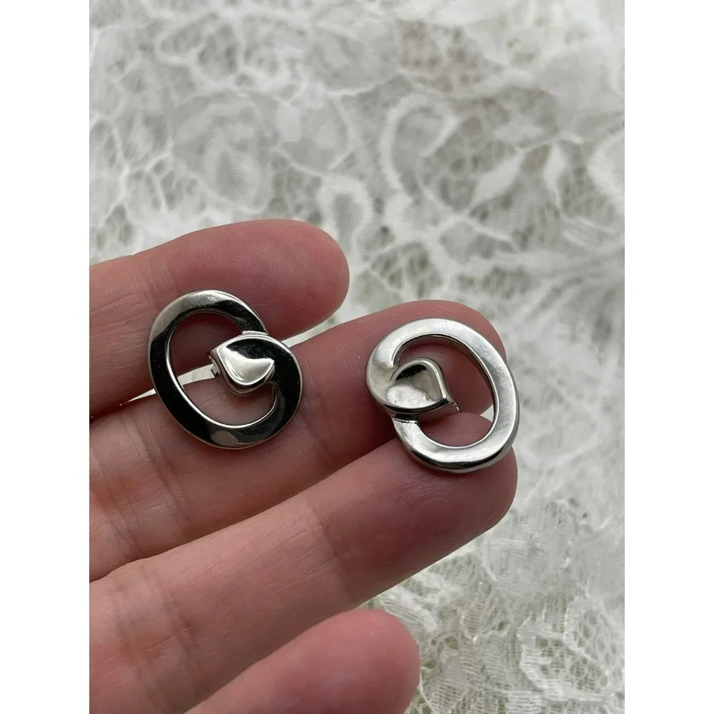Vintage Silver Tone Oval Abstract Design Cuff Links